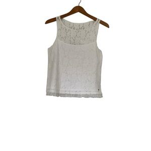 Abercrombie & Fitch Lace Sleeveless Top S White Double Layer Cotton Boho Raffles